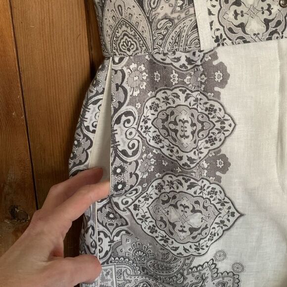 Johnny Was black/white paisley print linen/silk high waisted wide leg slacks - Picture 5 of 13